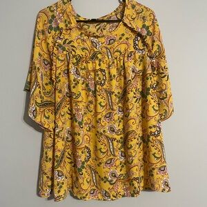 Zac & Rachel Yellow Floral Blouse 2X EUC